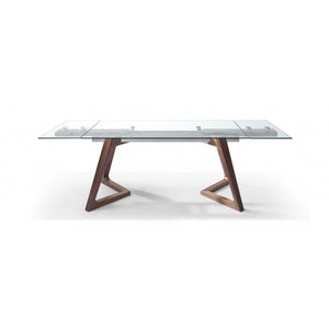 63 X 35 X 30 Walnut Glass Stainless Steel Extendable Dining Table