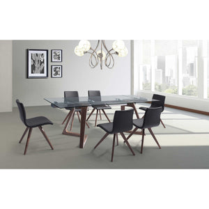 63 X 35 X 30 Walnut Glass Stainless Steel Extendable Dining Table