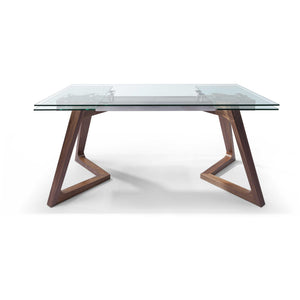 63 X 35 X 30 Walnut Glass Stainless Steel Extendable Dining Table