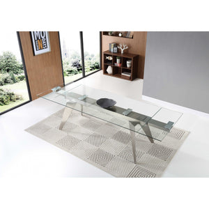 79 X 40 X 31 Clear Glass Extendable Dining Table