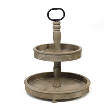 Load image into Gallery viewer, Two-Tier Decorative Wood Stand with Metal Handle