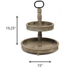 Load image into Gallery viewer, Two-Tier Decorative Wood Stand with Metal Handle