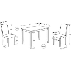 68" x 75" x 102" Cappuccino Solid Wood Foam Veneer LeatherLook 3pcs Dining Set