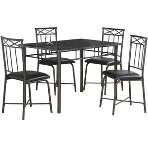 63.5" x 81.25" x 101" Grey Foam Metal Leather Look 5pcs Dining Set