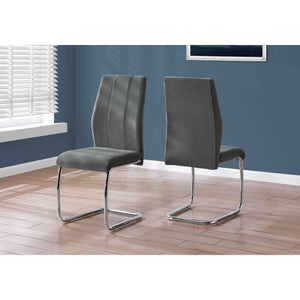 Two 77.5" Dark Grey Velvet Chrome Metal and Foam Dining Chairs