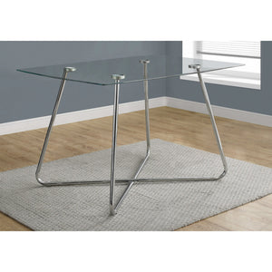 30" Chrome Metal and Clear Tempered Glass Dining Table