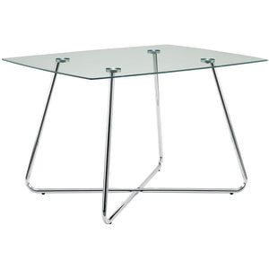 30" Chrome Metal and Clear Tempered Glass Dining Table
