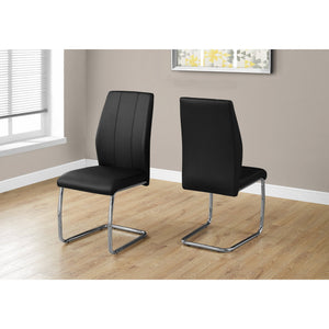 Two 77.5" Black Leather Look Chrome Metal and Foam Dining Chairs