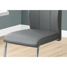 Load image into Gallery viewer, Two 77.5&quot; Grey Leather Look Chrome Metal and Foam Dining Chairs