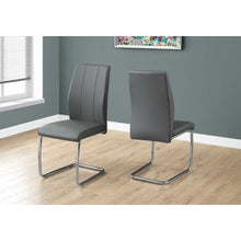 Load image into Gallery viewer, Two 77.5&quot; Grey Leather Look Chrome Metal and Foam Dining Chairs