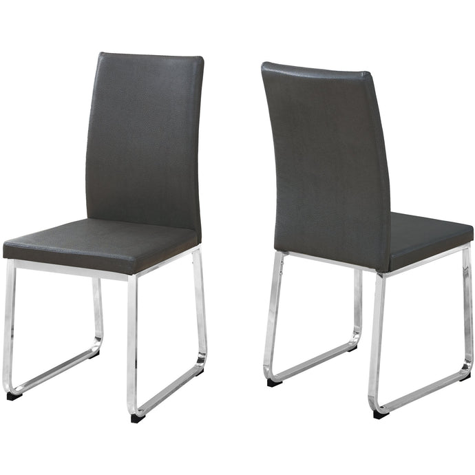 Set of 2 Grey Faux Leather and Chrome Dining Chairs