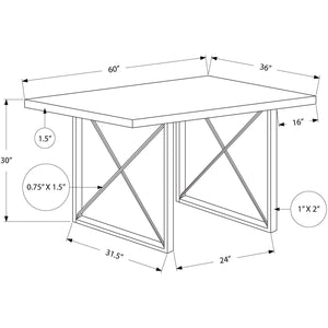 36" x 60" x 30" Dark Taupe Black HollowCore Particle Board Metal Dining Table