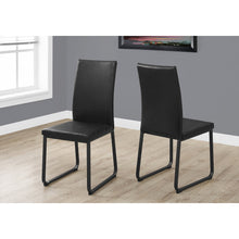 Load image into Gallery viewer, Two 38&quot; Black Faux Leather and Metal Dining Chairs