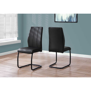 Two 77.5" Black Leather Look Chrome Metal and Foam Dining Chairs