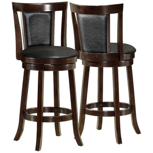 40.5" x 37.5" x 86" Cappuccino Black Solid Wood Foam Veneer Leather Look 2pcs Swivel Barstools