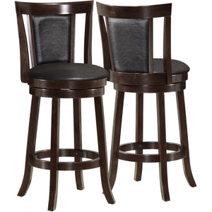 40.5" x 37.5" x 78" Cappuccino Black Solid Wood Foam Veneer Leather Look 2pcs Swivel Barstools