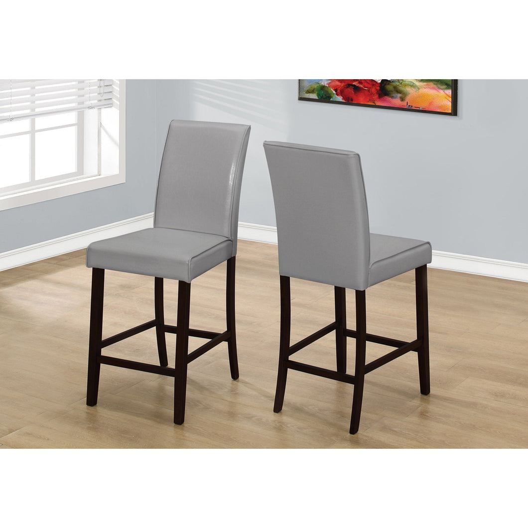 Set of Two Grey Faux Leather Counter Height Dining Chairs