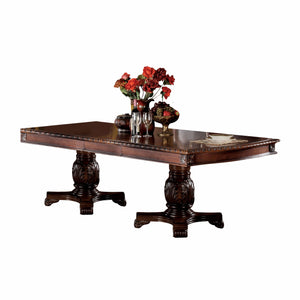 46" X 96" X 31" Cherry Wood Poly Resin Dining Table wDouble Pedestal