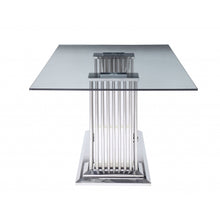 Load image into Gallery viewer, 39&quot; X 79&quot; X 30&quot; Stainless Steel Clear Glass Mirror Dining Table wDouble Pedestal