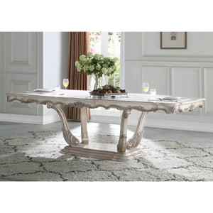 44" X 102" X 30" Antique White Wood Dining Table wPedestal