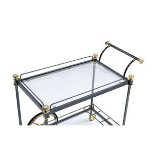 20" X 31" X 31" Black Gold Clear Glass Metal Casters Serving Cart