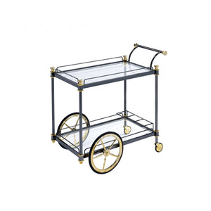 20" X 31" X 31" Black Gold Clear Glass Metal Casters Serving Cart