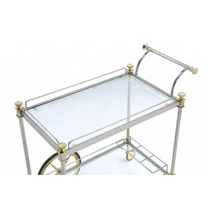 20" X 31" X 31" Silver Gold Clear Glass Metal Casters Serving Cart