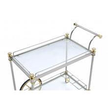 Load image into Gallery viewer, 20&quot; X 31&quot; X 31&quot; Silver Gold Clear Glass Metal Casters Serving Cart