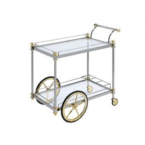 20" X 31" X 31" Silver Gold Clear Glass Metal Casters Serving Cart