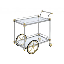 Load image into Gallery viewer, 20&quot; X 31&quot; X 31&quot; Silver Gold Clear Glass Metal Casters Serving Cart