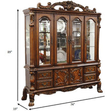 Load image into Gallery viewer, 19&quot; X 74&quot; X 89&quot; Cherry Oak Wood Poly Resin Glass Hutch Buffet