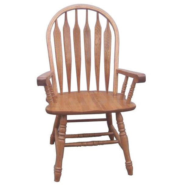 Rustic Oak Rounded Slat Back Hardwood Armchair