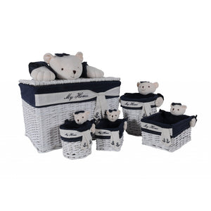 15.5" x 23.5" x 22" WhiteBlueRectangularBear Design Basket Set of 5