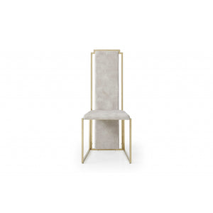 Set of 2 Ultra Modern Beige Suede and Gold Dining Chairs