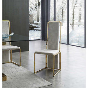 Set of 2 Ultra Modern Beige Suede and Gold Dining Chairs