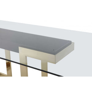 87 X 39 X 30 Polished Gold Glass Stainless Steel Dining Table