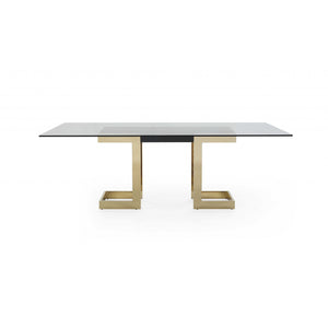87 X 39 X 30 Polished Gold Glass Stainless Steel Dining Table