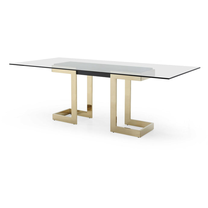 87 X 39 X 30 Polished Gold Glass Stainless Steel Dining Table