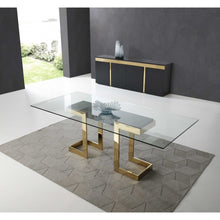 Load image into Gallery viewer, 87 X 39 X 30 Polished Gold Glass Stainless Steel Dining Table