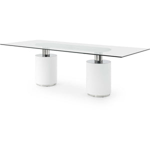 94 X 39 X 30 White Glass Stainless Steel Dining Table
