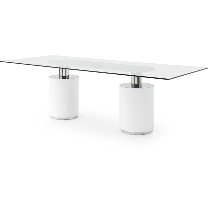 94 X 39 X 30 White Glass Stainless Steel Dining Table