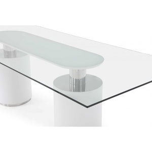 94 X 39 X 30 White Glass Stainless Steel Dining Table