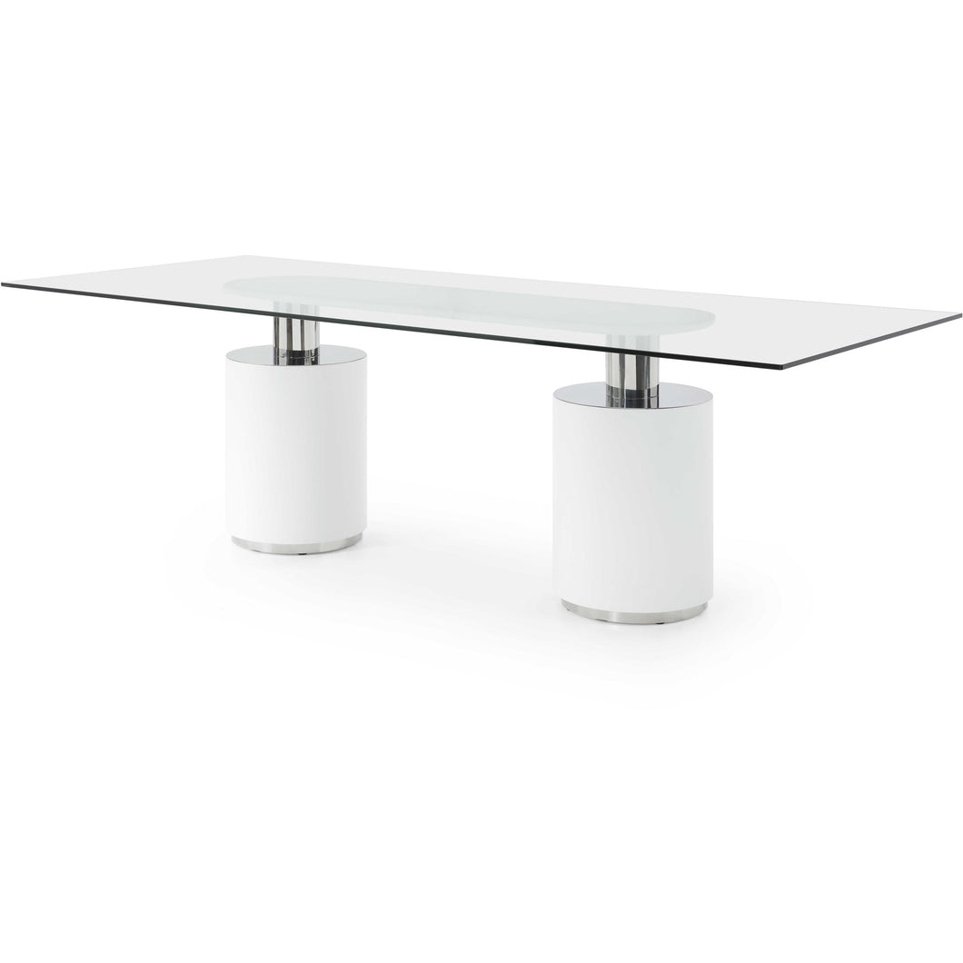 94 X 39 X 30 White Glass Stainless Steel Dining Table