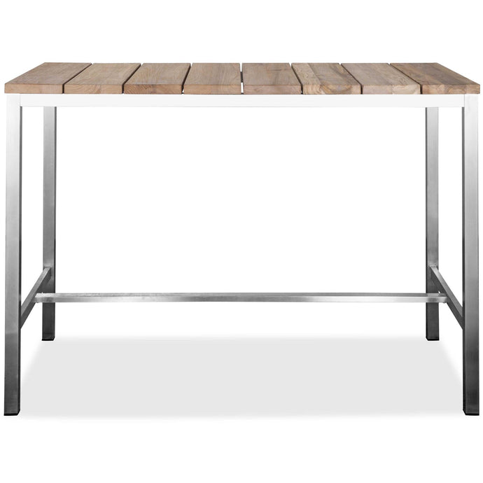 55 X 27 X 42 Teak Wood & Stainless Steel Bar Table