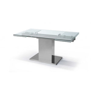 55 X 35 X 30 clear Glass Stainless Steel Extendable Dining Table
