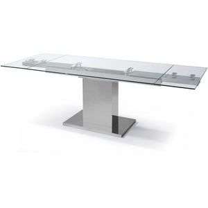 55 X 35 X 30 clear Glass Stainless Steel Extendable Dining Table