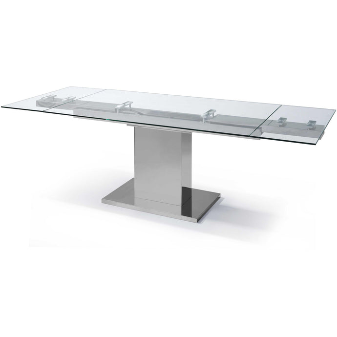 55 X 35 X 30 clear Glass Stainless Steel Extendable Dining Table