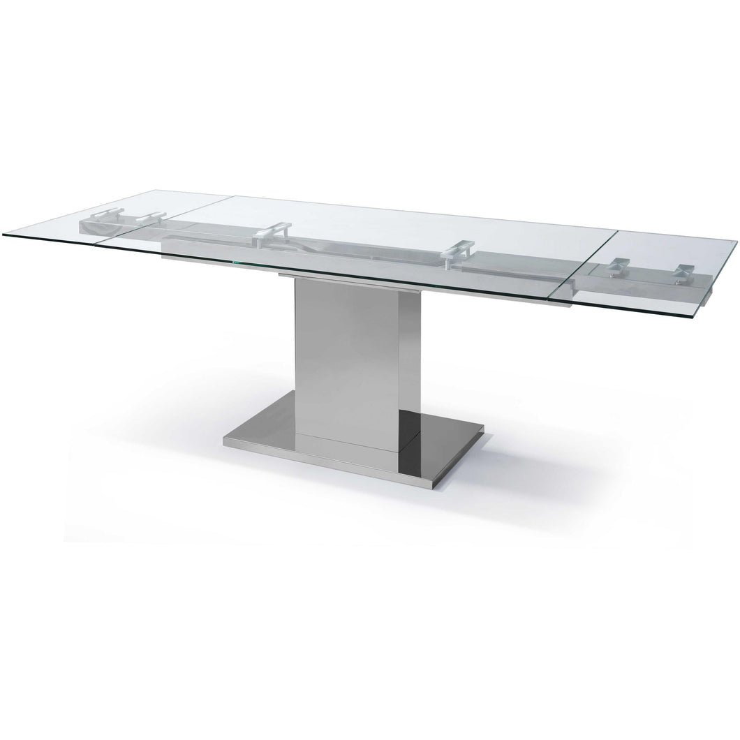 55 X 35 X 30 clear Glass Stainless Steel Extendable Dining Table