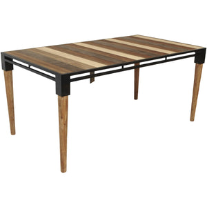 66" Natural Acacia and Mid Century Black Dining Table