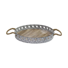 Load image into Gallery viewer, 16 Rustic Round Grey Wash Metal and Wood Tray